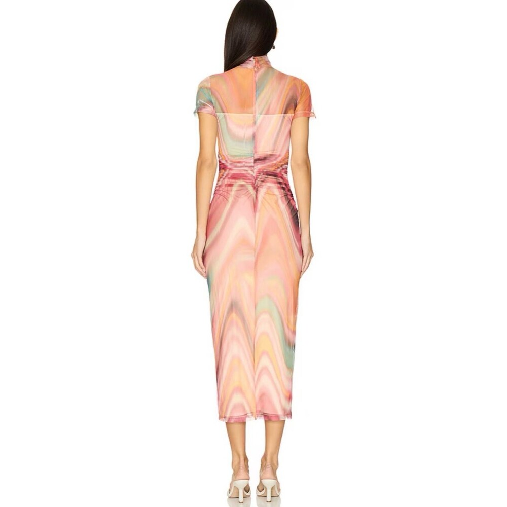 Amanda Uprichard Dominique Abstract Print Mesh Ruched Midi Dress Women’s Size XS - Picture 3 of 11
